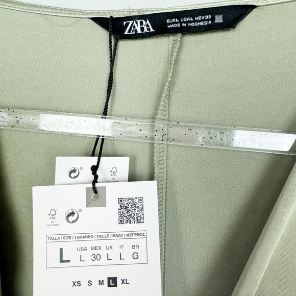 ZARA | NEW Sage Green Twist Front Cropped Bell Sleeve Top Women’s Size Large - Picture 9 of 12